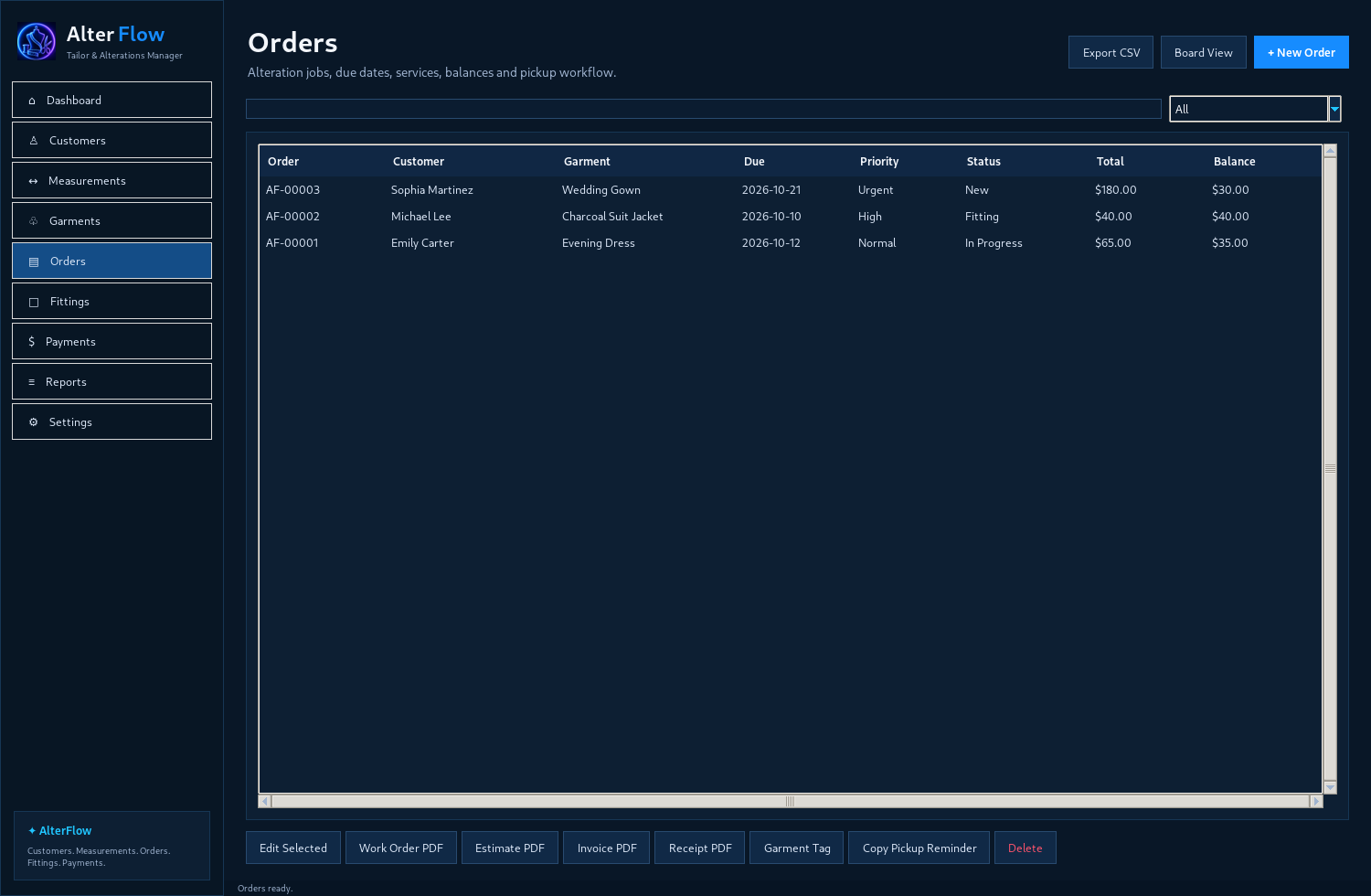 AlterFlow — Orders screenshot