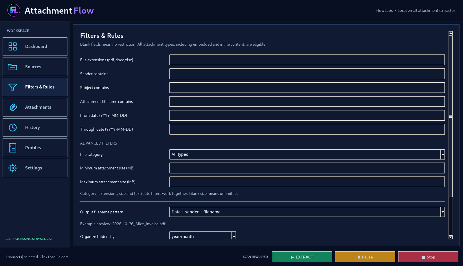 AttachmentFlow &mdash; Filters and output organization