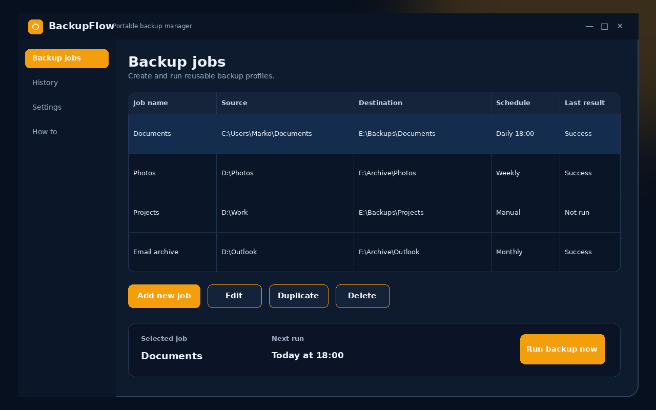 Backupflow main application screenshot