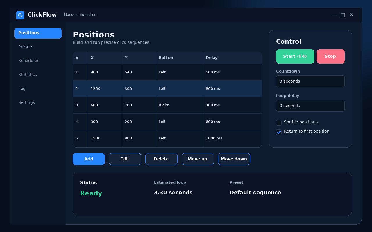 Clickflow main application screenshot