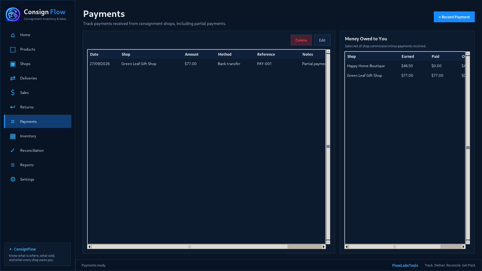 ConsignFlow — Payments screenshot