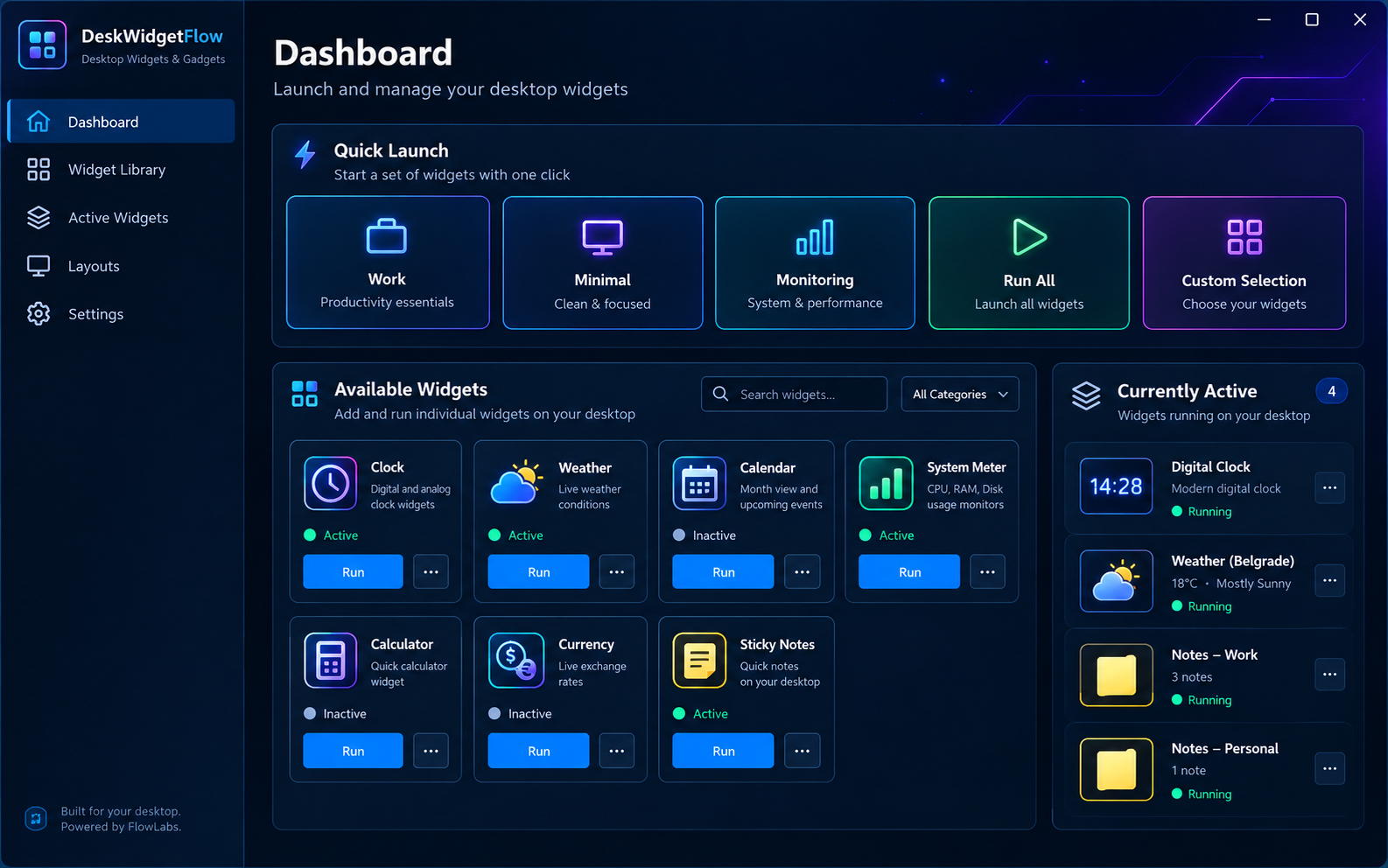 DeskWidgetFlow — Dashboard screenshot