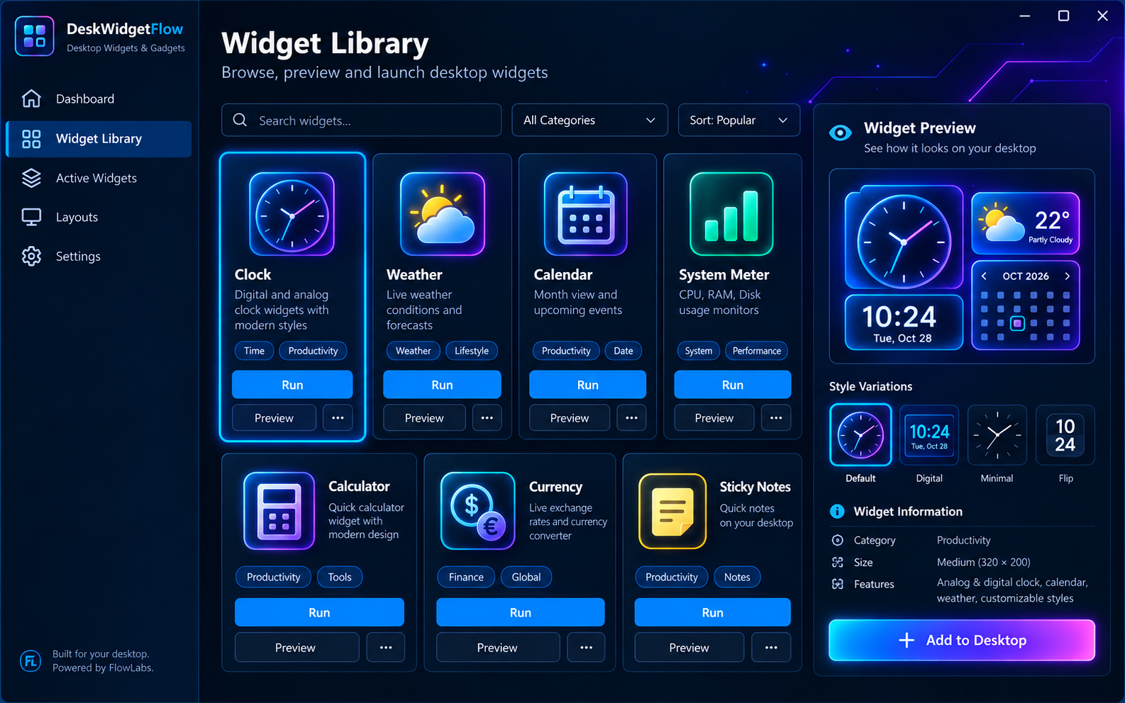 DeskWidgetFlow — Widget Library screenshot