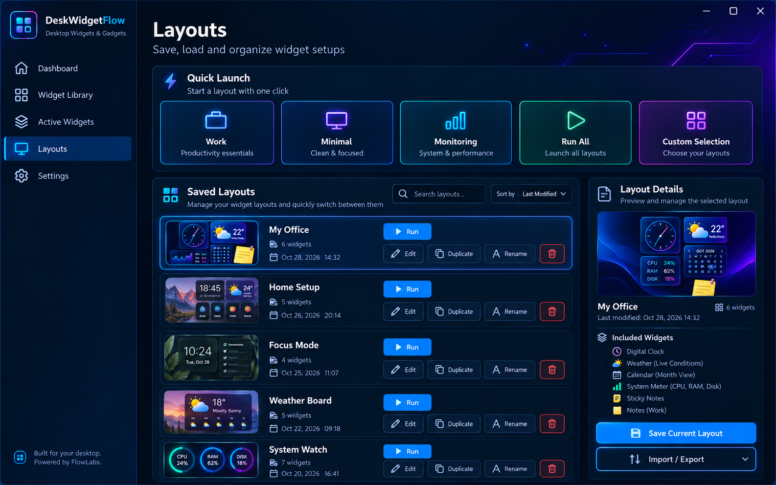 DeskWidgetFlow — Layouts screenshot