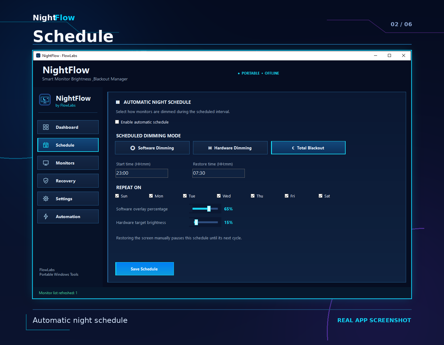 NightFlow — Schedule screenshot