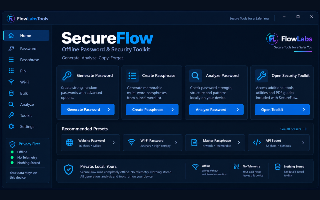 SecureFlow main window