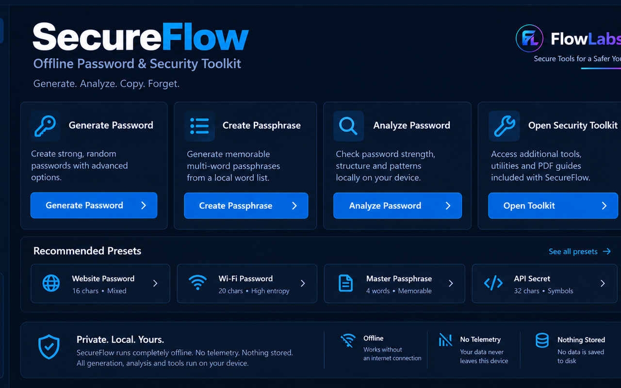 SecureFlow dashboard tools and privacy controls