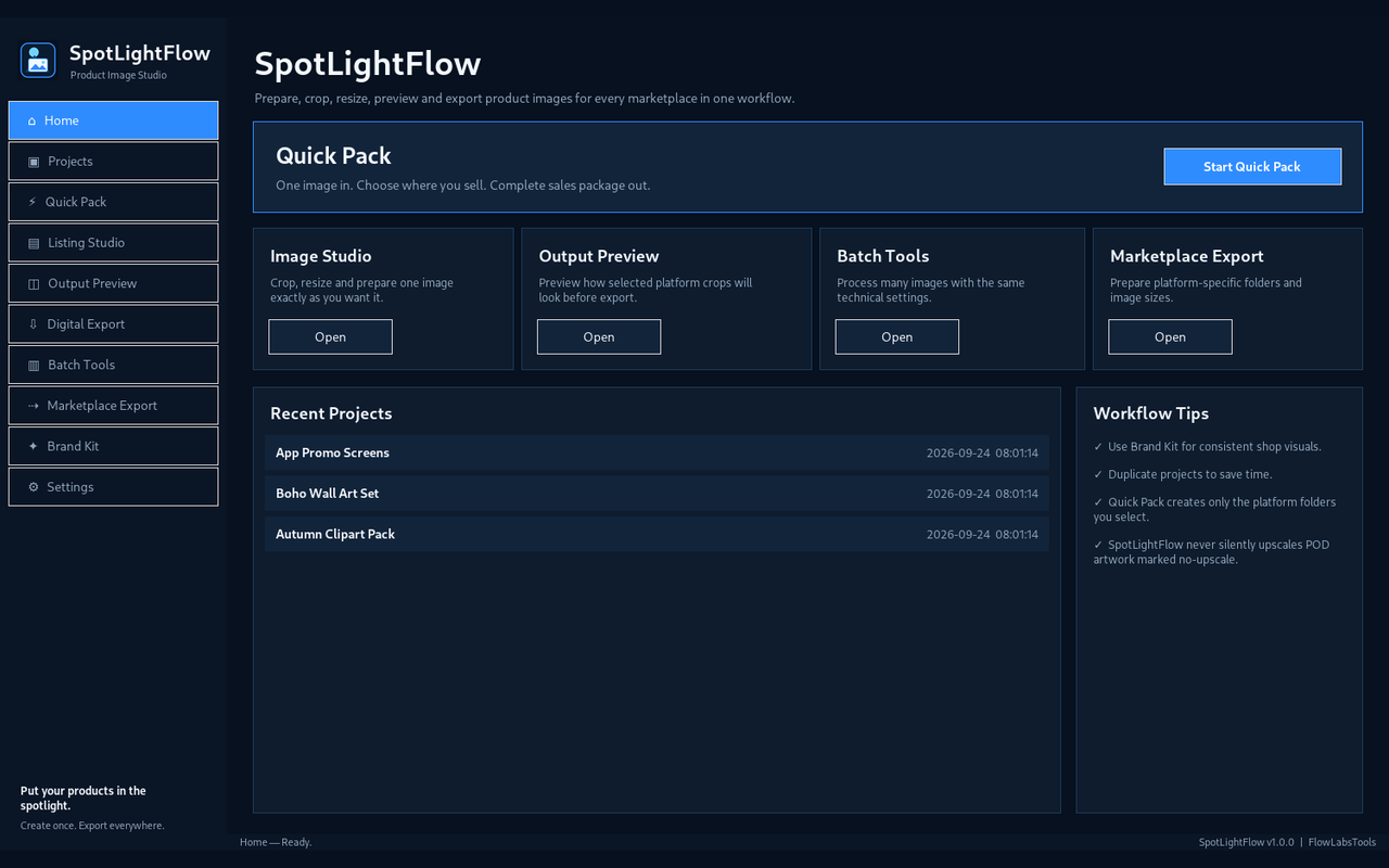 SpotLightFlow main window