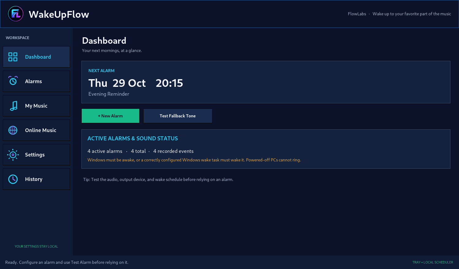 WakeUpFlow dashboard screenshot