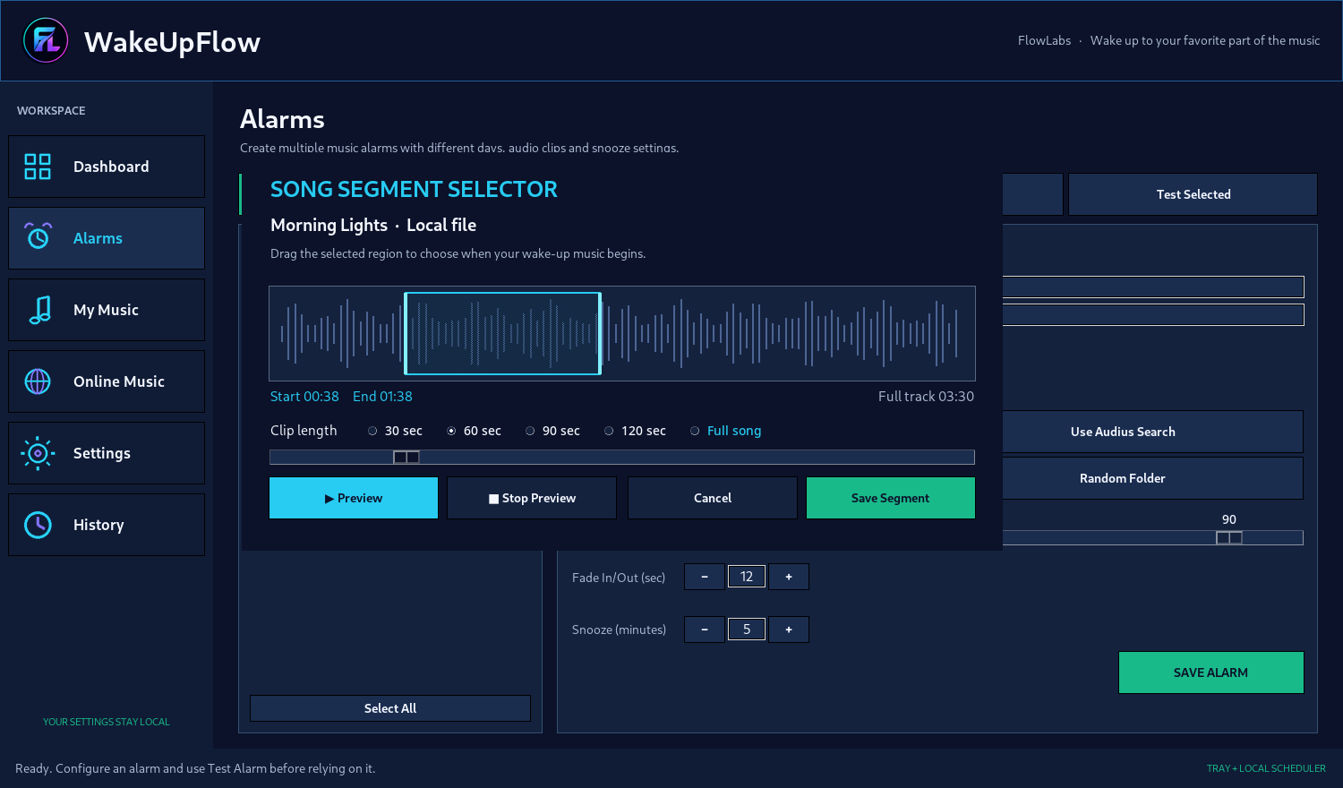WakeUpFlow &mdash; Song segment selector